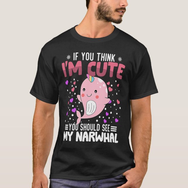 Camiseta Narwhat Heart Dia de os namorados Animal Para Mulh (Frente)