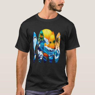Camiseta Nas costas pranchas de surf tropicais, estilo surf