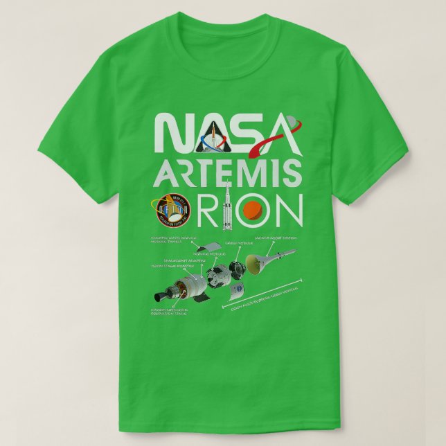 Camiseta Nasa Artemis Orion Space Launch System SLS Schemat (Frente do Design)