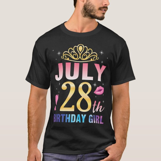 Camiseta Nascer 28 de julho Feliz Aniversário Para Mim, Sua (Frente)