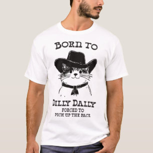 Camiseta Nascer A Dilly Dally Engraçado Cowboy Cat Y2k Memó
