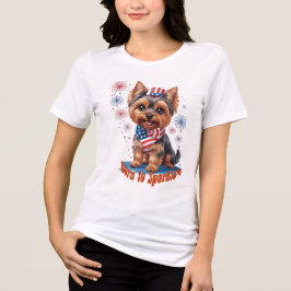 Camiseta Nascer a Sparkle - Cute Yorkie 4 de julho Patrioti