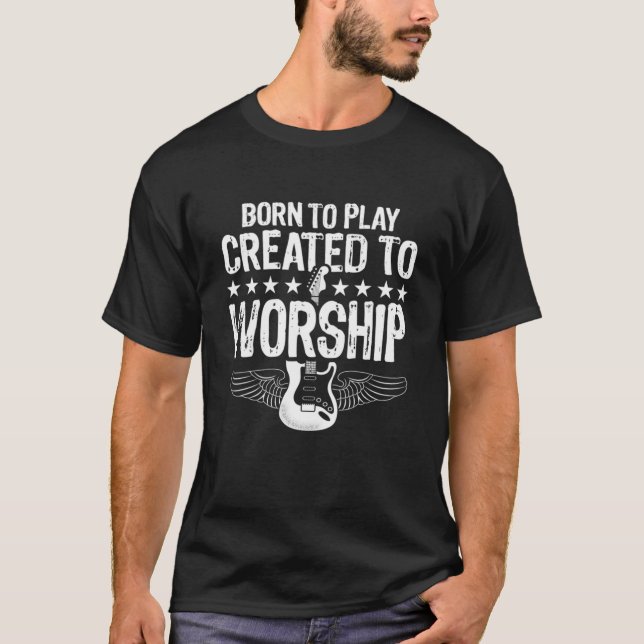 Camiseta Nascer a tocar, Criado a Culto, violão cristão (Frente)