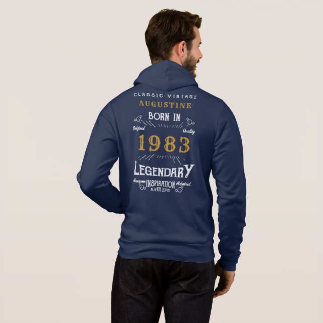 Camiseta Nascer aniversário de 40 anos 1983 Legenda Dourada (Parte Traseira Completa)