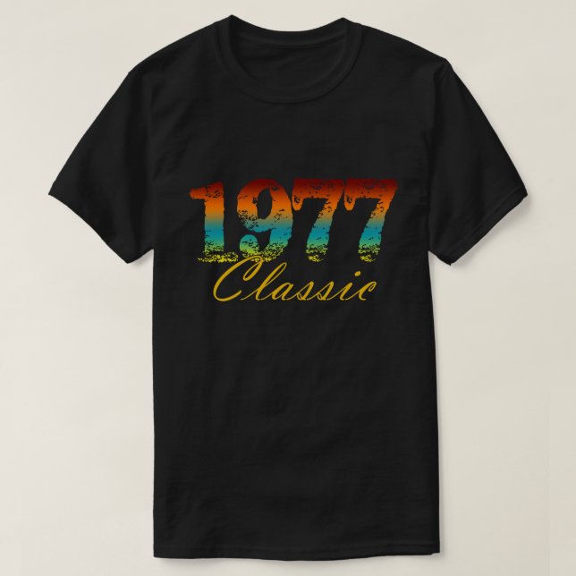 Camiseta Nascer clássico de chá de 1977 em presentes de ani (Frente do Design)