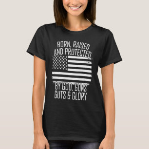 Camiseta Nascer Criado e Protegido por Deus Armas Glória EU