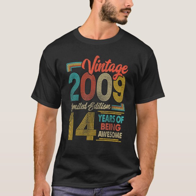 Camiseta nascer De 14 Anos Em 2009, 14 (Frente)