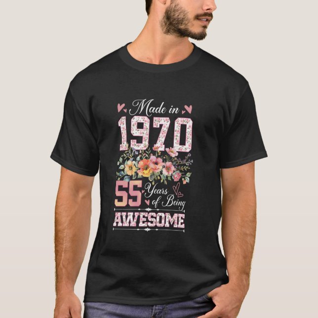 Camiseta nascer De 55 Anos Em 1970 Floral 55th Birthday Gif (Frente)