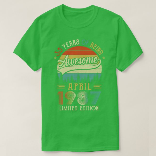 Camiseta Nascer De Abril De 1987 35º Aniversário Feito Em 1 (Frente do Design)