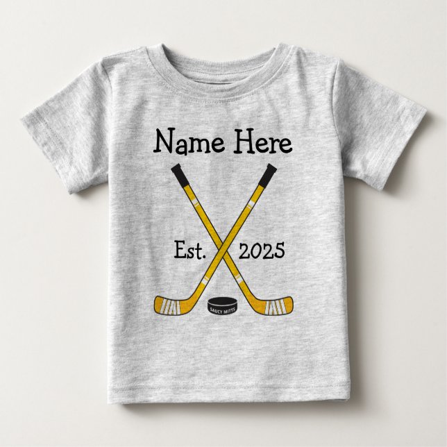 Camiseta Nascer de Ano de Nascimento do Bebê de Hockey Pers (Frente)