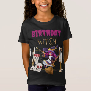 Camiseta Nascer De Garota Bonita De Bruxa De Aniversário No