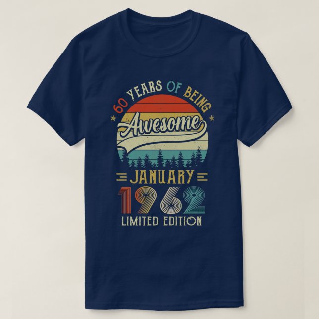 Camiseta Nascer De Janeiro De 1962 60º Aniversário Feito Em (Frente do Design)