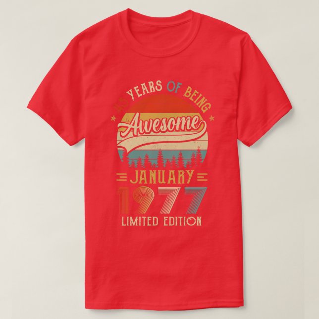 Camiseta Nascer De Janeiro De 1977 45º Aniversário Feito Em (Frente do Design)