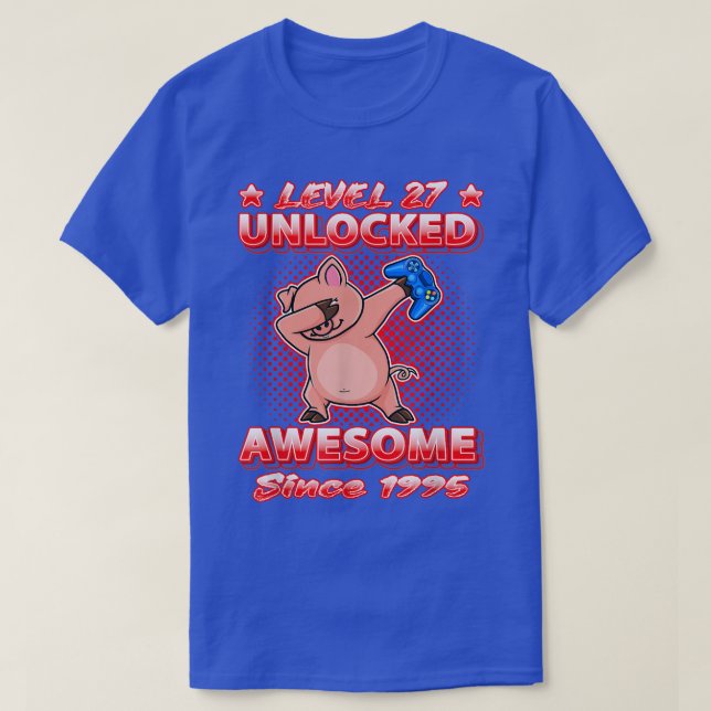Camiseta Nascer De Jogadores Desbloqueados Do Nível 27 1995 (Frente do Design)
