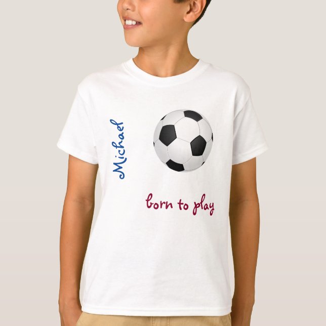 Camiseta Nascer de jogar futebol Personalizar Nome Cute (Frente)