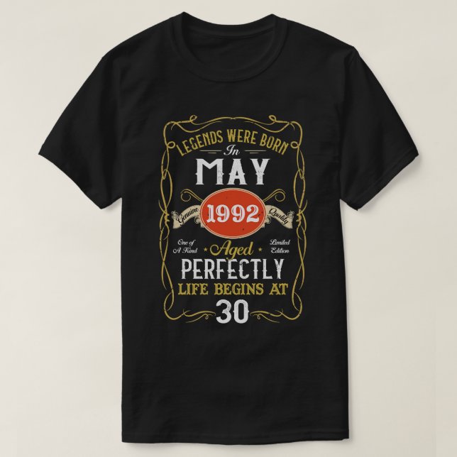 Camiseta Nascer De Legendas Em Maio De 1992 aniversário de  (Frente do Design)