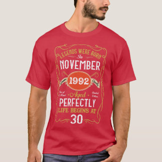 Camiseta Nascer De Legendas Em Novembro De 1992 aniversário