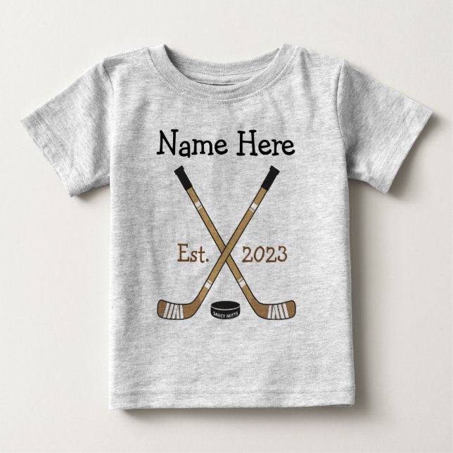 Camiseta Nascer de Nascimento do Bebê de Hockey Personaliza (Frente)