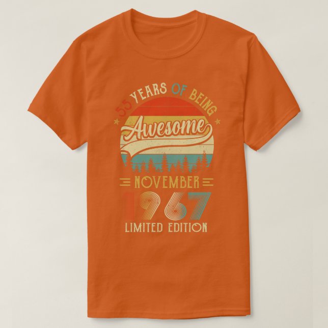 Camiseta Nascer De Novembro De 1967 55º Aniversário Feito E (Frente do Design)