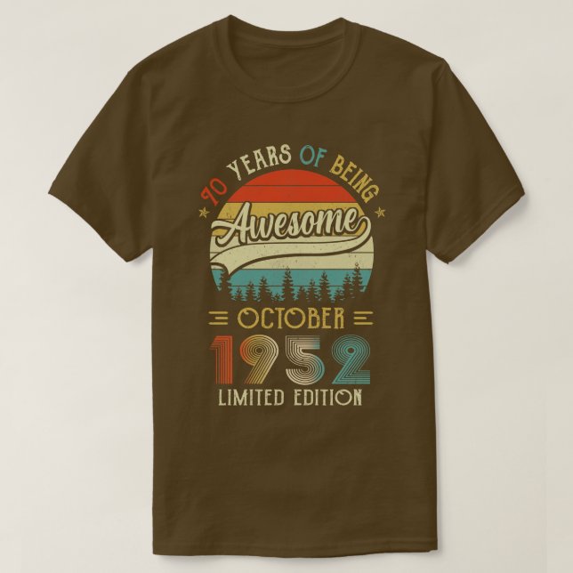 Camiseta Nascer De Outubro De 1952, Aniversário 70 Feito Em (Frente do Design)
