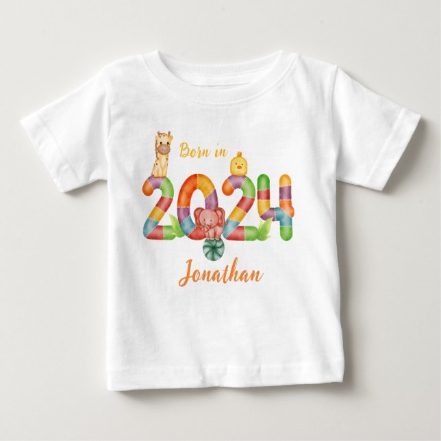 Camiseta nascer de presente personalizado para bebês em 202 (Frente)
