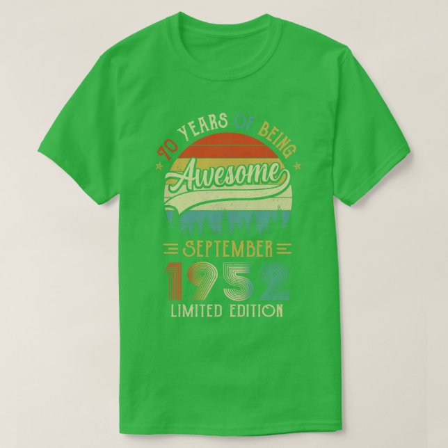 Camiseta Nascer De Setembro De 1952, Aniversário 70 Feito E (Frente do Design)