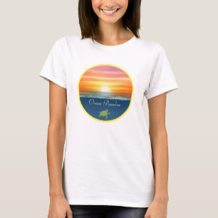 Camiseta Nascer do Sol no Oceano e Tartaruga