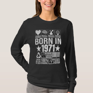 Camiseta Nascer Em 1971 Código de barras do Rótulo de Aviso