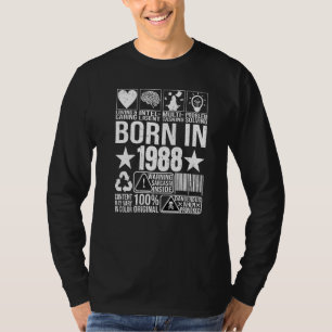 Camiseta Nascer Em 1988 Código de barras do Rótulo de Aviso