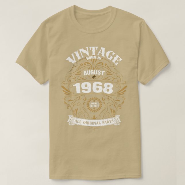 Camiseta Nascer em agosto de 1968 Aniversário (Frente do Design)