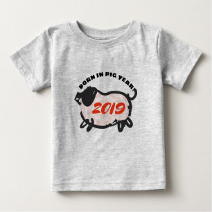 Camiseta Nascer em chinês Porco Ano 2019 Bebê Tee