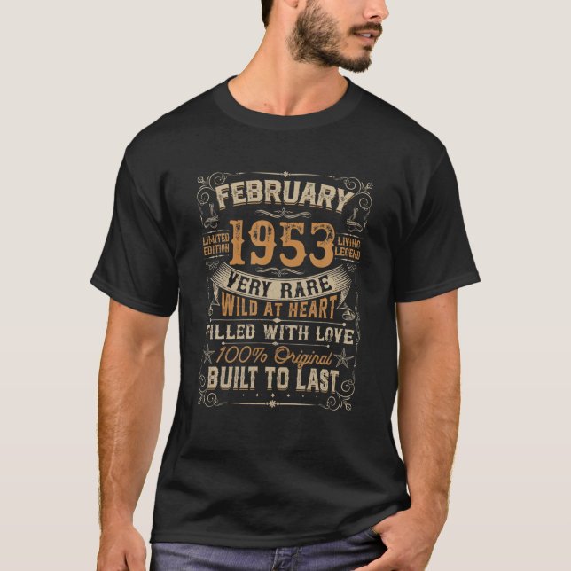 Camiseta Nascer Em Fevereiro De 1953 69º Aniversário - Pres (Frente)
