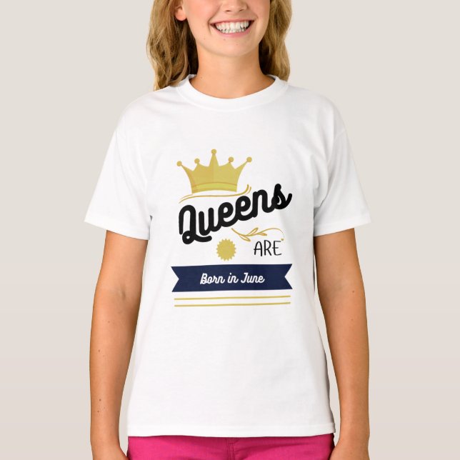 Camiseta "Nascer em junho - Dourada Coroa de Aniversário De (Frente)