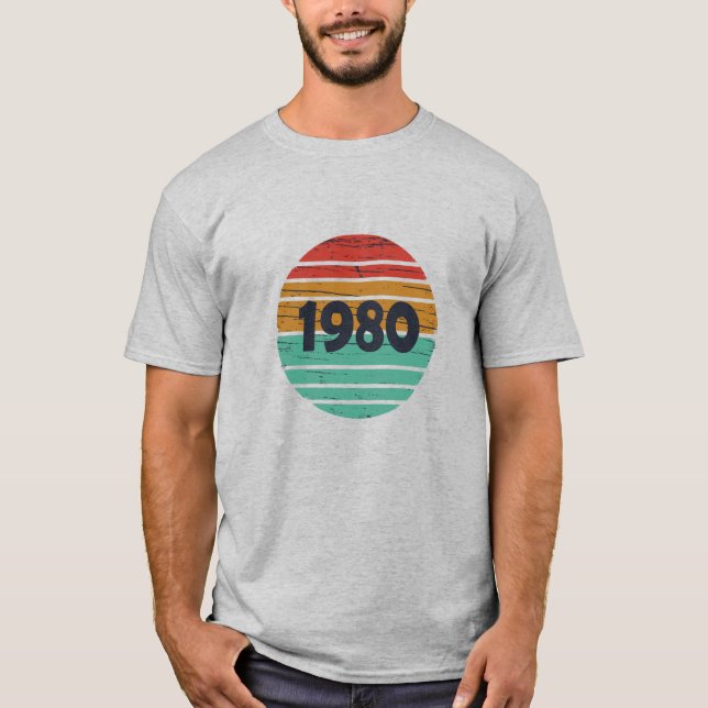 Camiseta Nascer em presente de aniversário de 1980 (Frente)