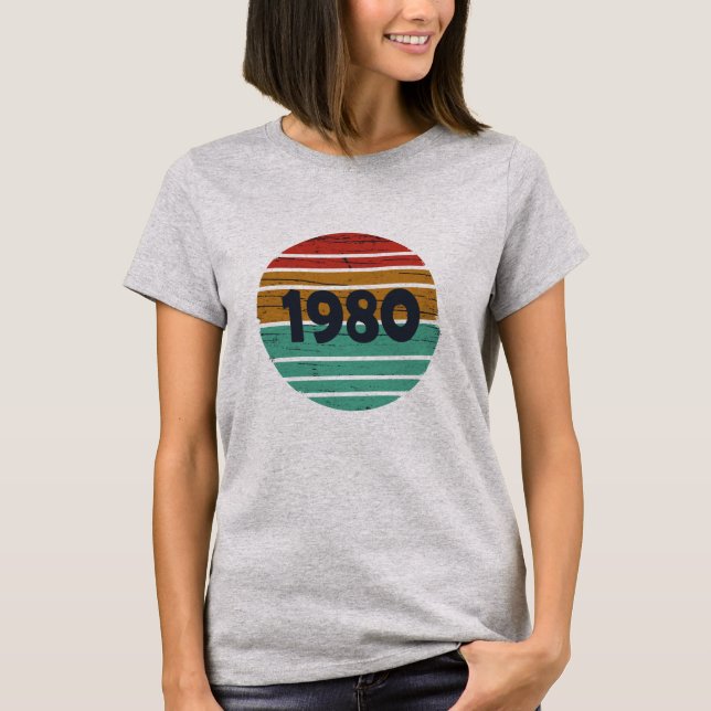 Camiseta Nascer em presente de aniversário de 1980 (Frente)