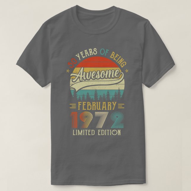 Camiseta Nascer Fevereiro De 1972 50º Aniversário Feito Em  (Frente do Design)