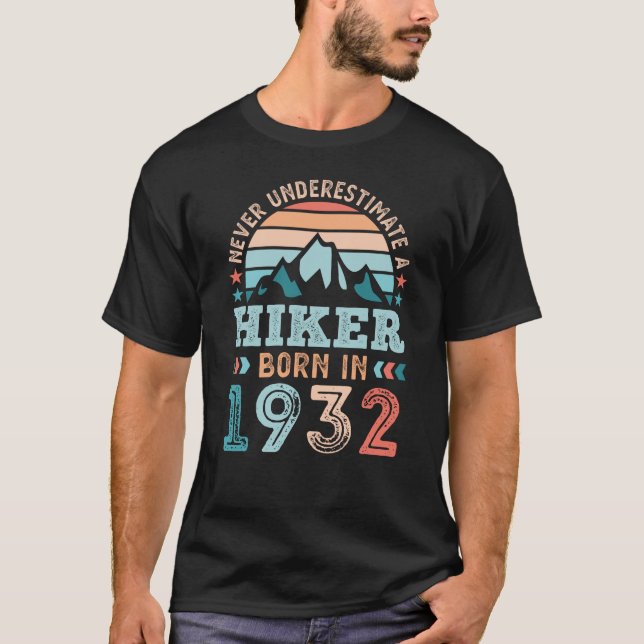 Camiseta nascer Hiker em 1932 90 Birthday - Presente (Frente)