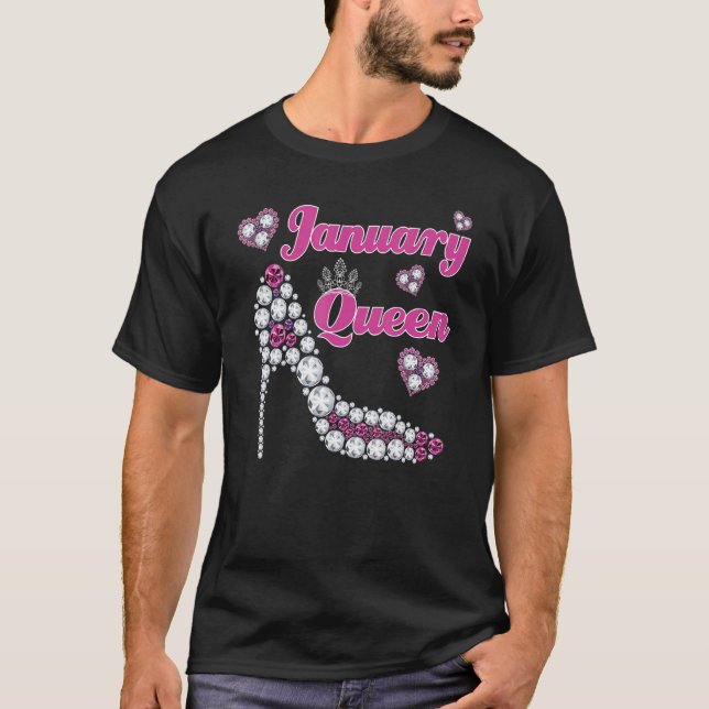 Camiseta Nascer Januar da Rainha Feliz Aniversário do Alto  (Frente)