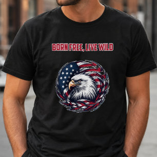 Camiseta Nascer Livre Viver Selvagem Espírito Americano Lib
