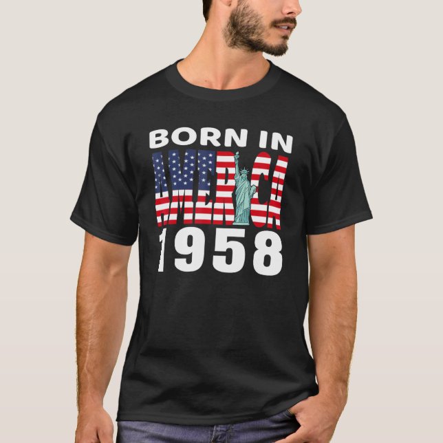 Camiseta Nascer Na América Em 1958, Estátua Da Liberdade No (Frente)