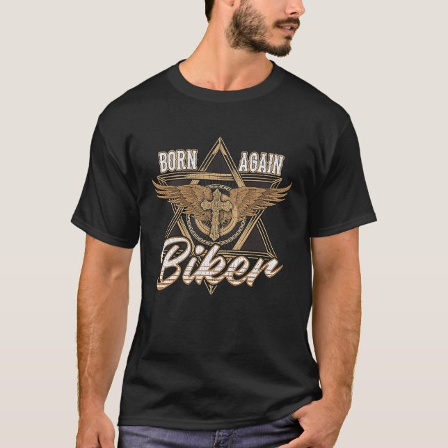 Camiseta Nascer Novamente Biker Men Pastor cruza Jesus Moto (Frente)