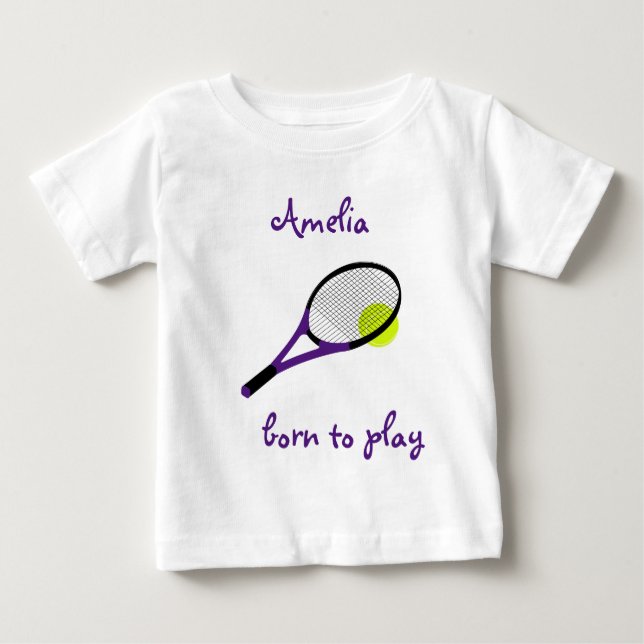 Camiseta Nascer para jogar, Tênis Ball e Racquet, Personali (Frente)