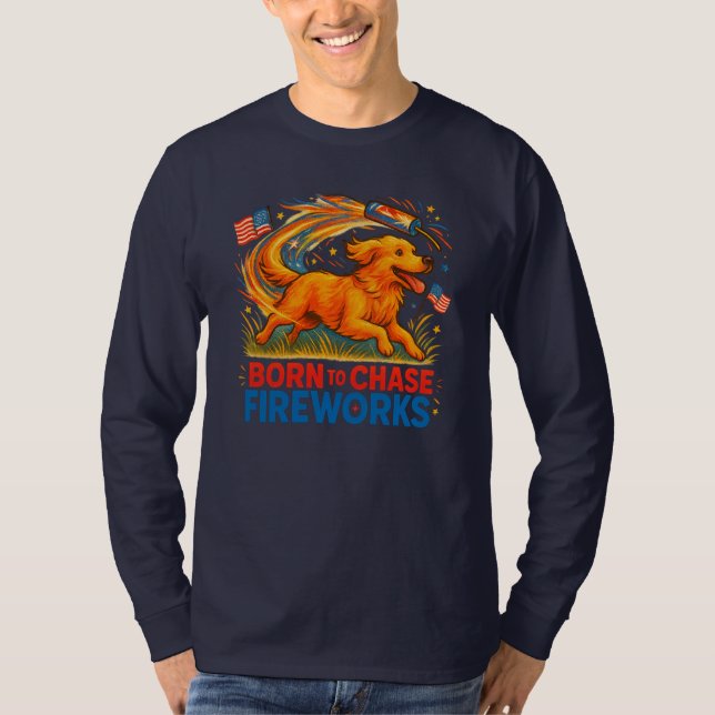 Camiseta Nascer para Perseguir o Fireworks | Ouro Patriótic (Frente)