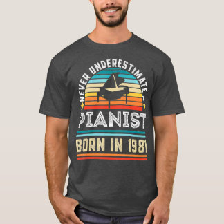 Camiseta Nascer Pianista 1981 aniversário de 40 anos Piano