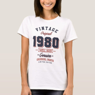 Camiseta Nascer Vintage 1980 em 1980 Presente de Aniversári