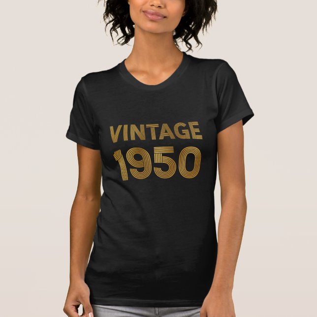 Camiseta Nascer Vintage em 1950 Aniversário Dourado Negro (Frente)