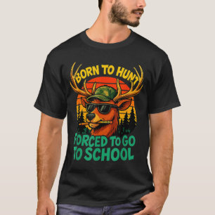 Camiseta Nascido Caça Forçado Ir Para Escola Menino Camufla
