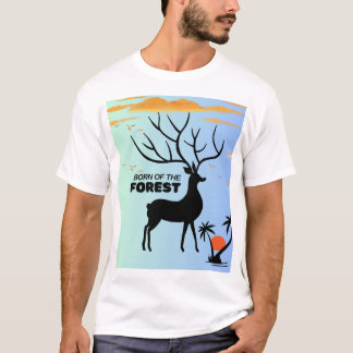 Camiseta Nascido da Floresta – Silhueta de Veado Místico Na