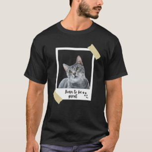 Camiseta Nascido Este Grande Gatinho Cinza Malhado e Gato A