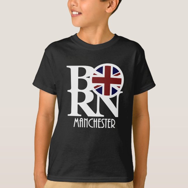 Camiseta NASCIDO Manchester Inglaterra (texto branco) (Frente)